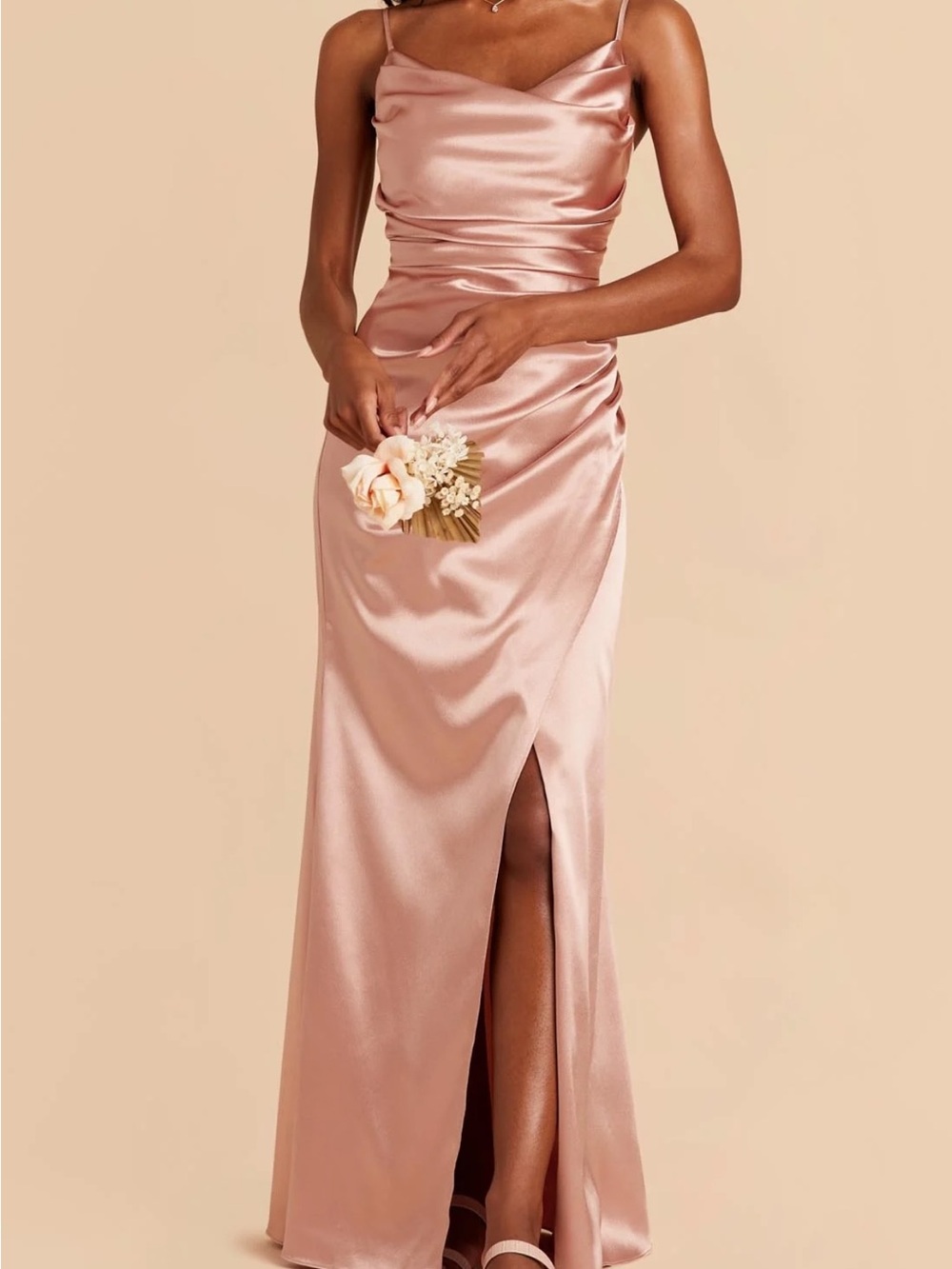 Birdy Grey Lydia Bridesmaid Dress Shiny Satin Rose Gold Size M, Worn Once